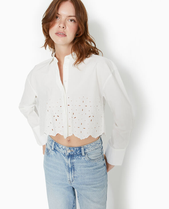 Chemise cropped avec broderie anglaise blanc - Pimkie