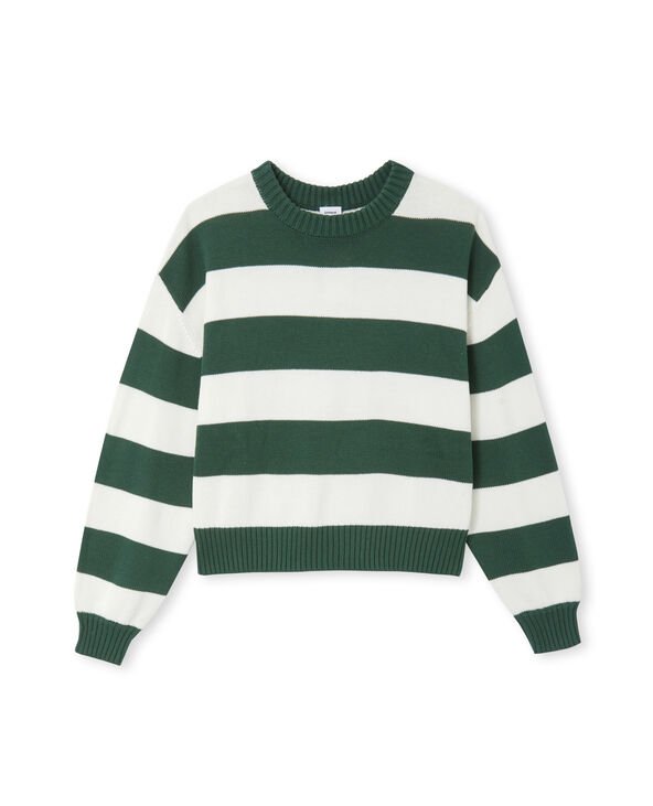 Pull col rond en maille rayée vert foncé - Pimkie