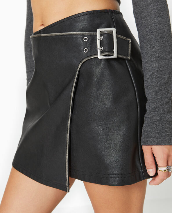 Mini jupe-short en simili cuir effet vieilli noir - Pimkie