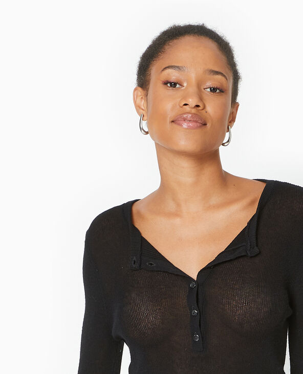 Pull maille transparente avec patte boutonnée noir - Pimkie