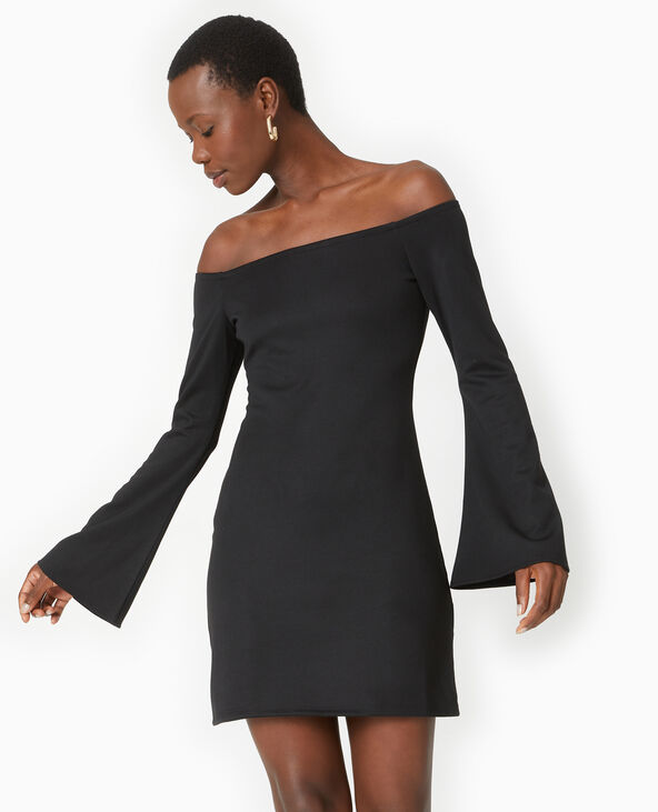 Robe courte encolure Bardot et manches flare noir - Pimkie