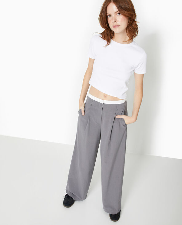 Pantalon large et droit avec détail ceinture gris foncé - Pimkie