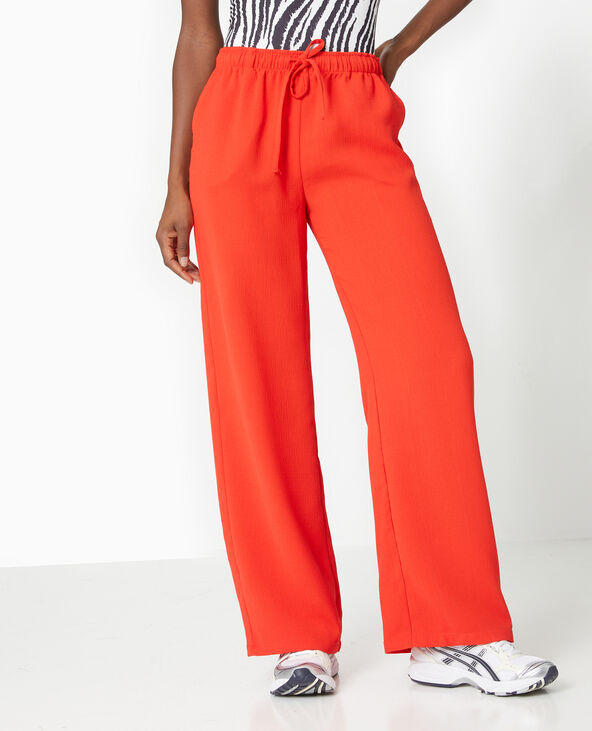 Pantalon large et droit en tissu reliefé rouge - Pimkie