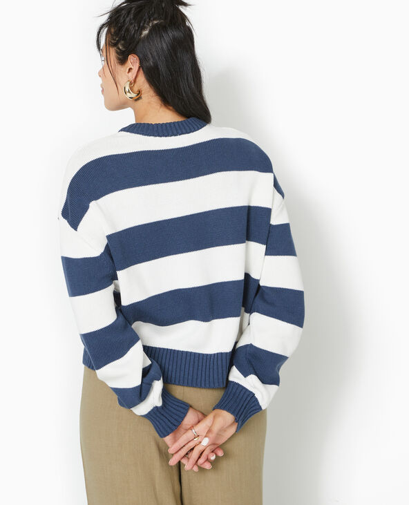 Pull col rond en maille rayée bleu marine - Pimkie