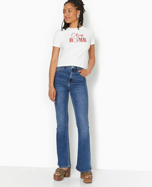 T-shirt ajusté avec print paillettes devant blanc - Pimkie
