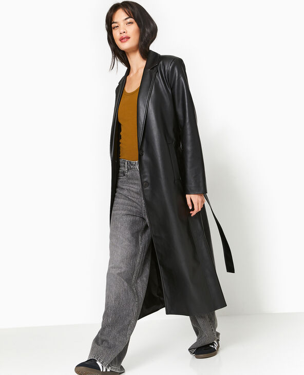 Manteau long en simili cuir noir - Pimkie