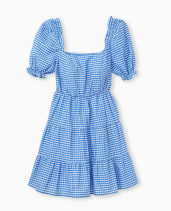 Robe courte avec manches ballons motif vichy bleu électrique - Pimkie