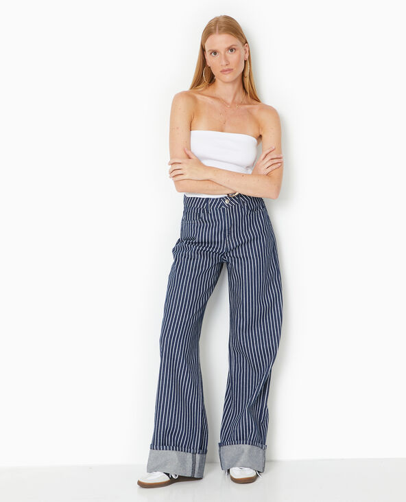 Jean baggy taille haute avec rayures et revers bleu - Pimkie