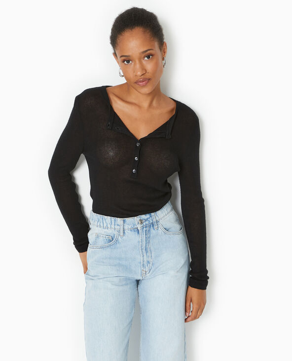 Pull maille transparente avec patte boutonnée noir - Pimkie