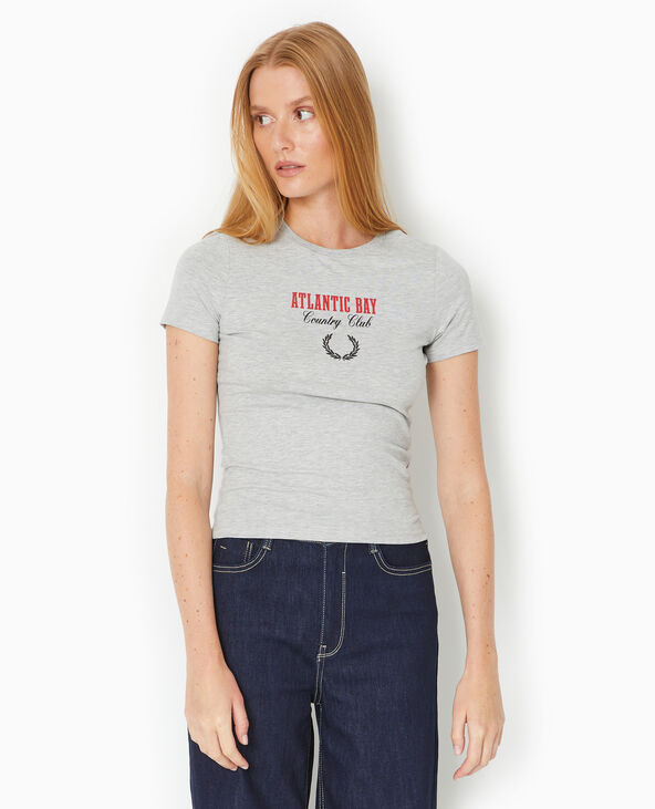 T-shirt ajusté avec print gris chiné - Pimkie