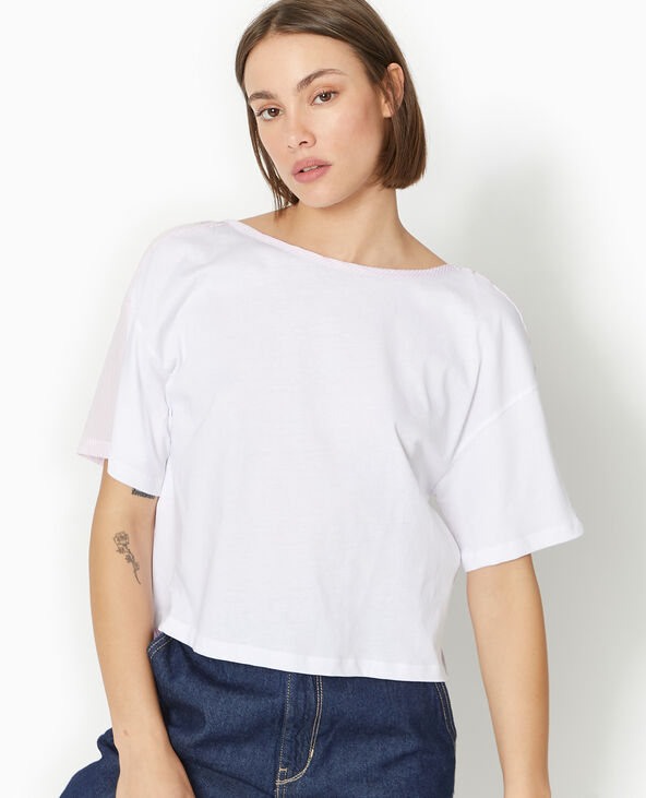 T-shirt bi-matière avec nouettes dos blanc - Pimkie