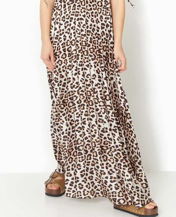 Robe dos-nu en tissu satiné plissé motif léopard marron - Pimkie