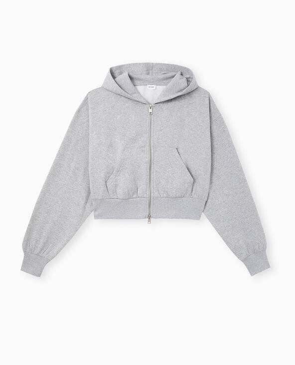 Sweat zippé court avec capuche gris chiné - Pimkie