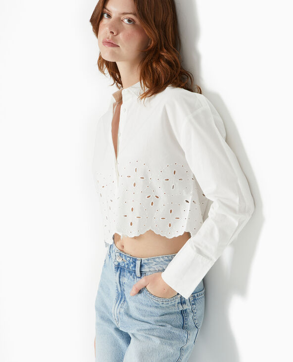 Chemise cropped avec broderie anglaise blanc - Pimkie