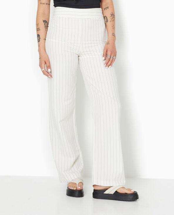 Pantalon droit taille haute fines rayures blanc - Pimkie