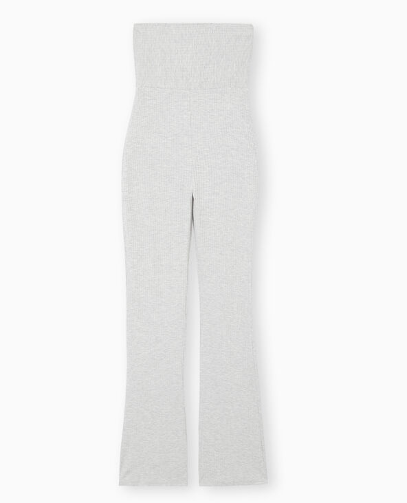 Pantalon flare en maille côtelée gris chiné - Pimkie