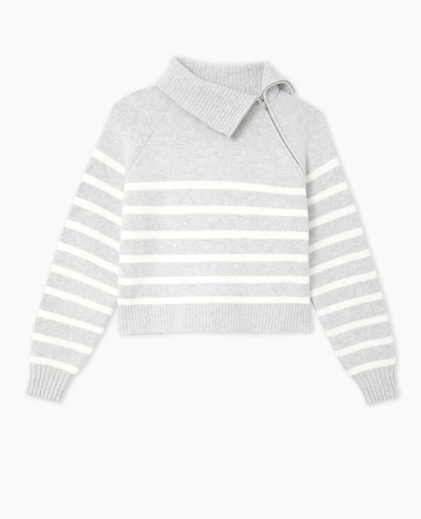 Pull rayé avec col camionneur asymétrique gris foncé - Pimkie