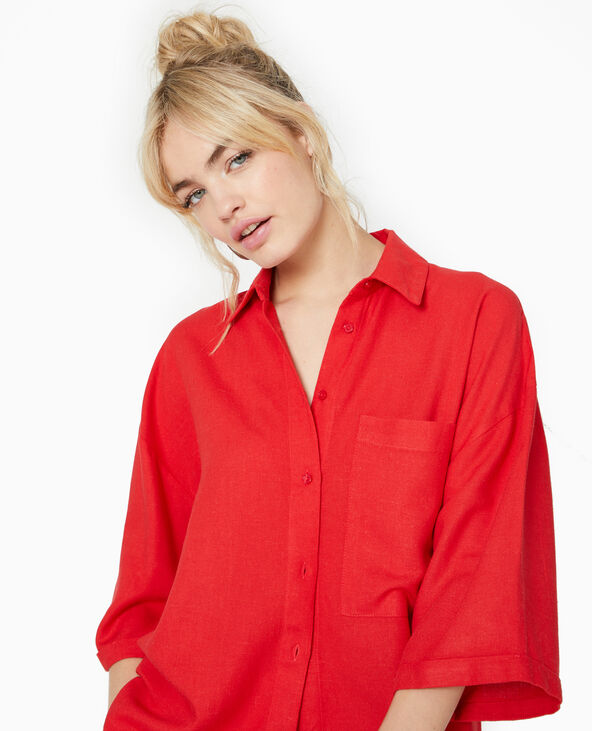 Chemise oversize manches courte avec lin rouge - Pimkie