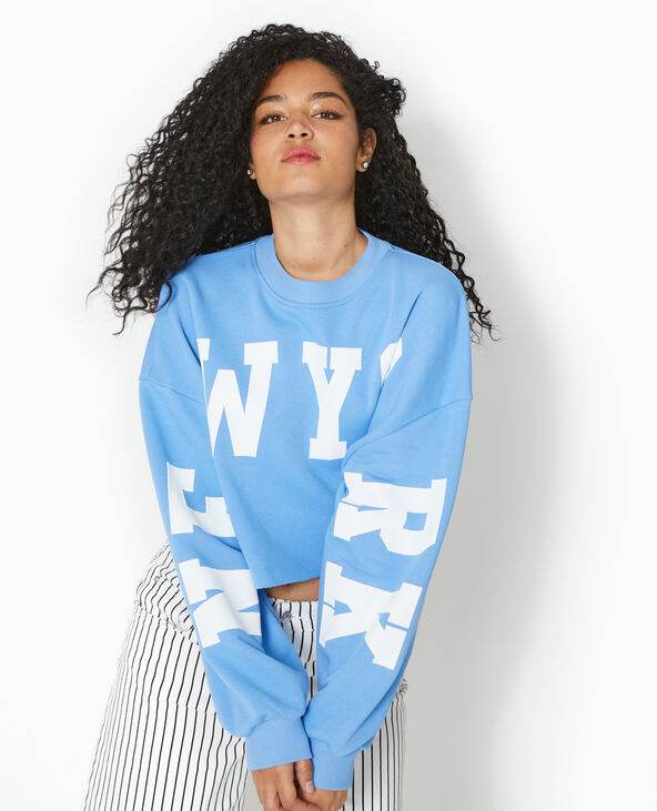 Sweat cropped base coupée avec NEW YORK bleu - Pimkie