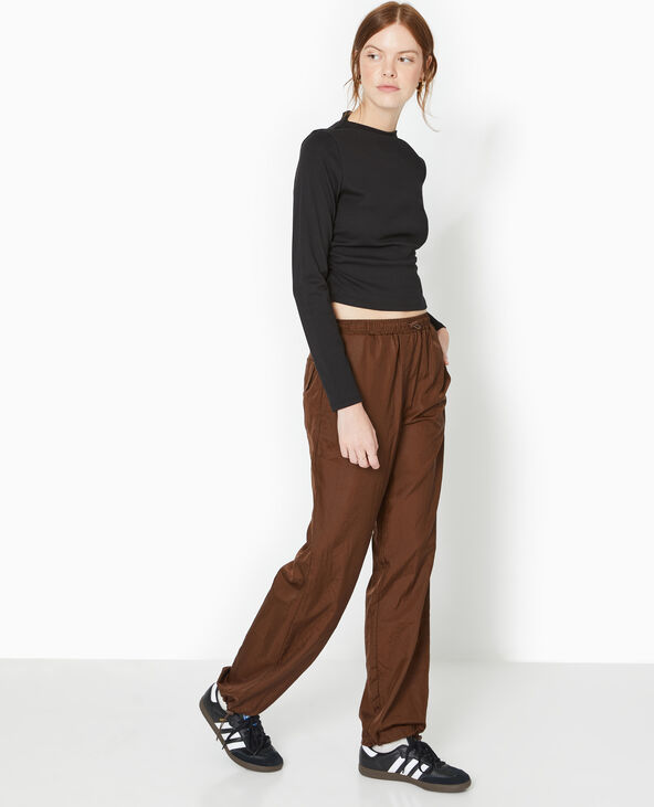 Pantalon parachute avec liens élastiqués marron - Pimkie