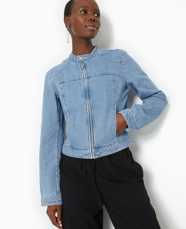 Veste en jean esprit biker bleu - Pimkie