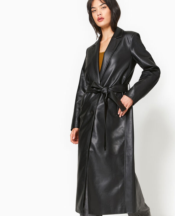 Manteau long en simili cuir noir - Pimkie