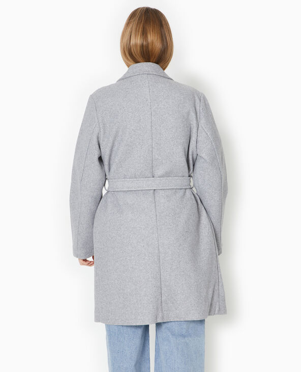 Manteau mi-long avec ceinture gris clair - Pimkie