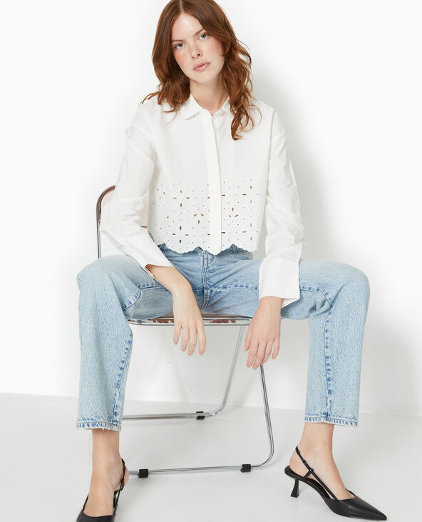 Chemise cropped avec broderie anglaise blanc - Pimkie