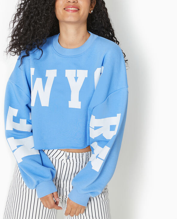 Sweat cropped base coupée avec NEW YORK bleu - Pimkie