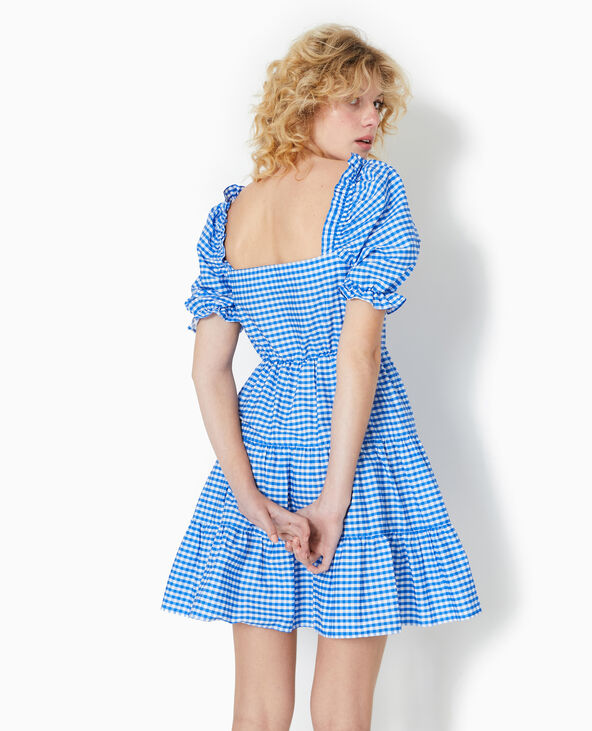 Robe courte avec manches ballons motif vichy bleu électrique - Pimkie