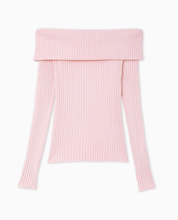 Pull maille côtelée encolure Bardot rose - Pimkie