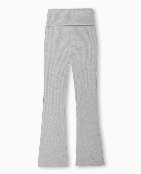 Pantalon flare en maille côtelée gris chiné - Pimkie