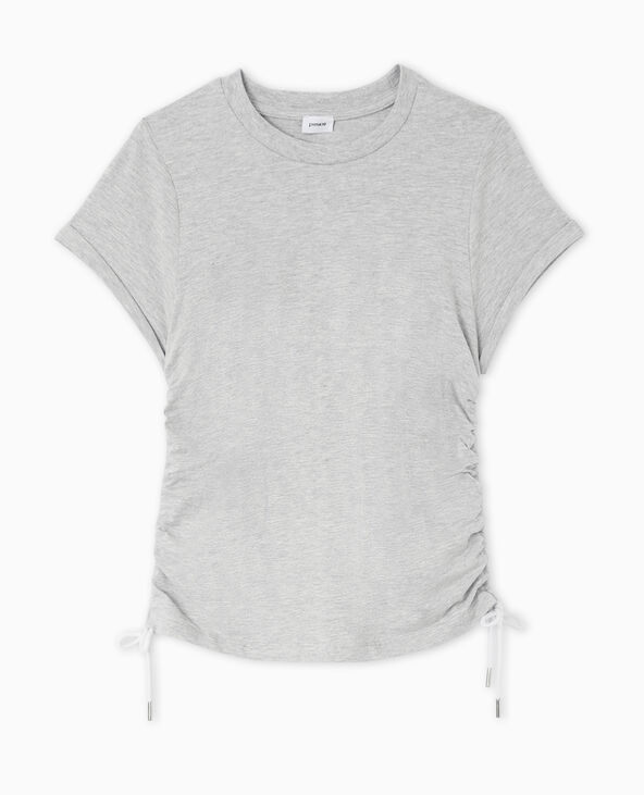 T-shirt avec liens coulissés à nouer gris chiné - Pimkie