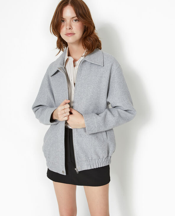 Blouson long en drap de laine gris clair - Pimkie