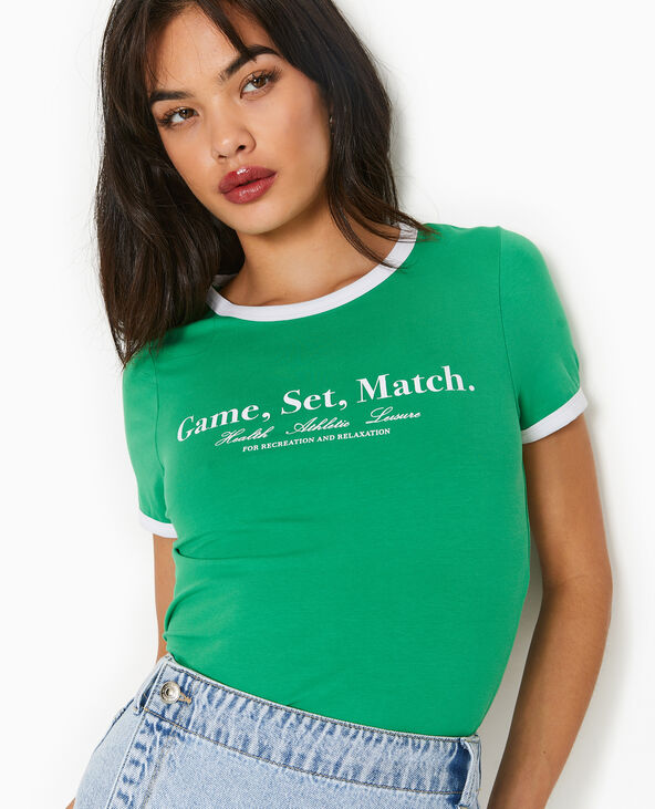 T-shirt avec print et biais contrastés vert - Pimkie