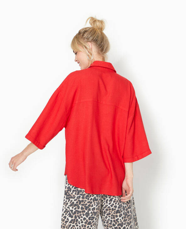 Chemise oversize manches courte avec lin rouge - Pimkie