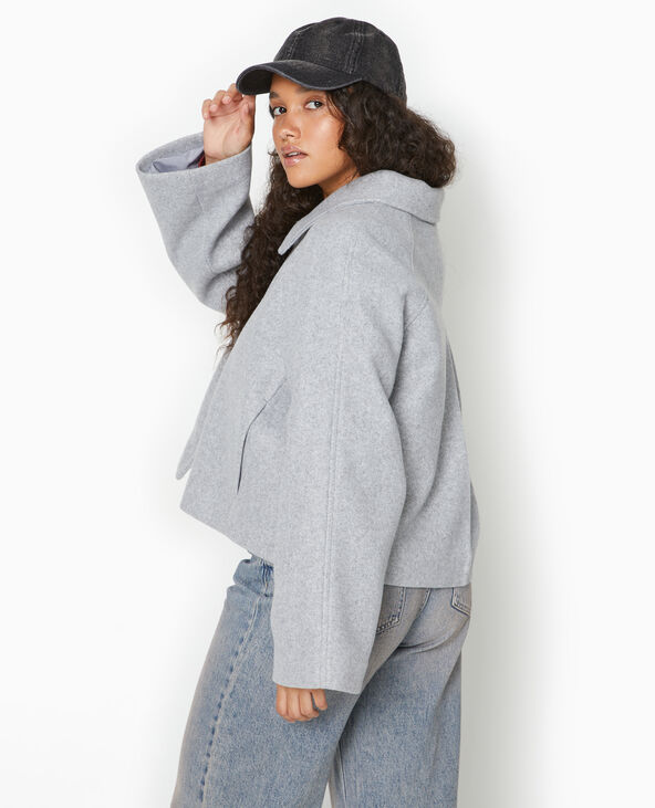 Manteau court drap de laine gris clair - Pimkie