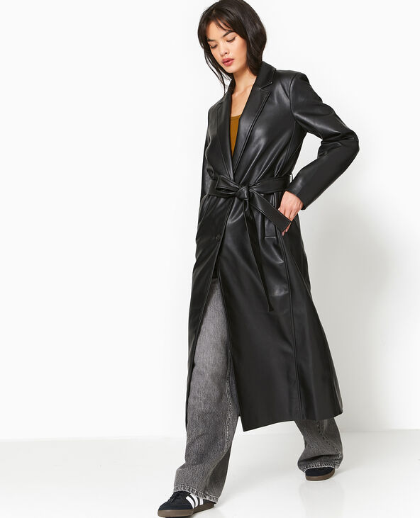 Manteau long en simili cuir noir - Pimkie