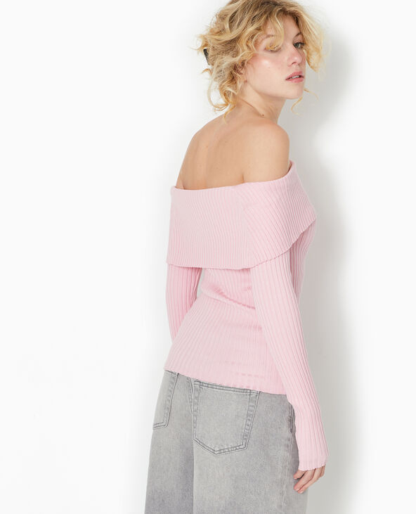 Pull maille côtelée encolure Bardot rose - Pimkie