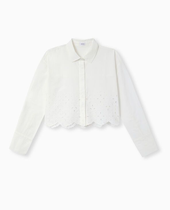 Chemise cropped avec broderie anglaise blanc - Pimkie