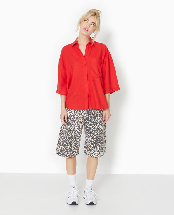 Chemise oversize manches courte avec lin rouge - Pimkie