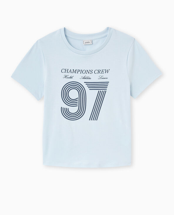 T-shirt ajusté avec print devant bleu - Pimkie