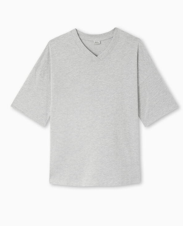 T-shirt oversize col V manches descendues gris chiné - Pimkie