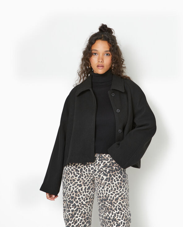 Manteau court drap de laine noir - Pimkie