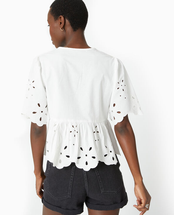 Blouse avec broderie anglaise et nouettes blanc - Pimkie