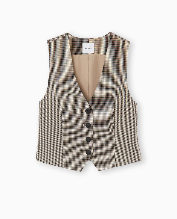 Gilet de barman motif pied-de-poule marron - Pimkie