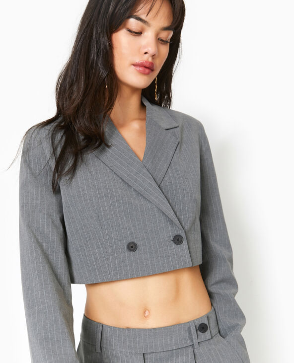 Veste blazer cropped rayures banquier gris clair - Pimkie