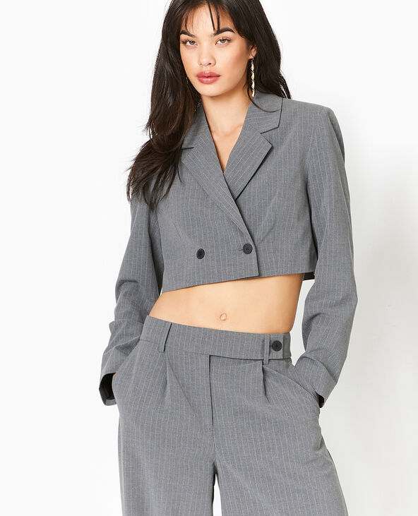 Veste blazer cropped rayures banquier gris clair - Pimkie