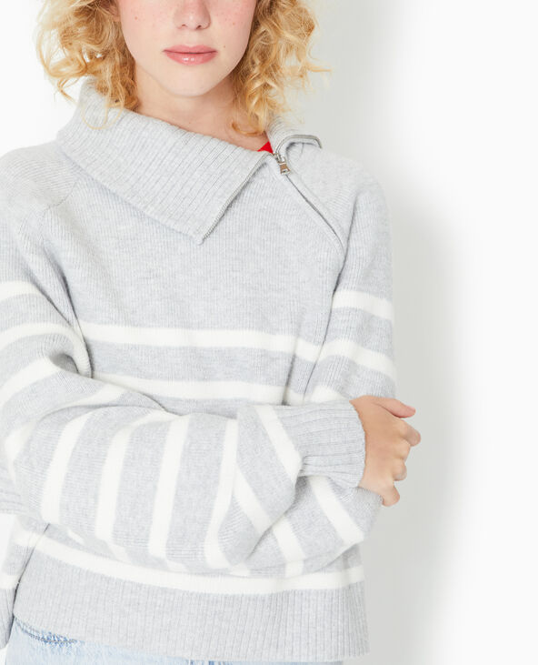 Pull rayé avec col camionneur asymétrique gris foncé - Pimkie