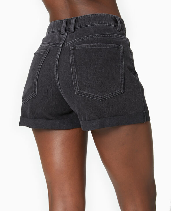 Short en jean loose taille haute bas roulottés noir - Pimkie